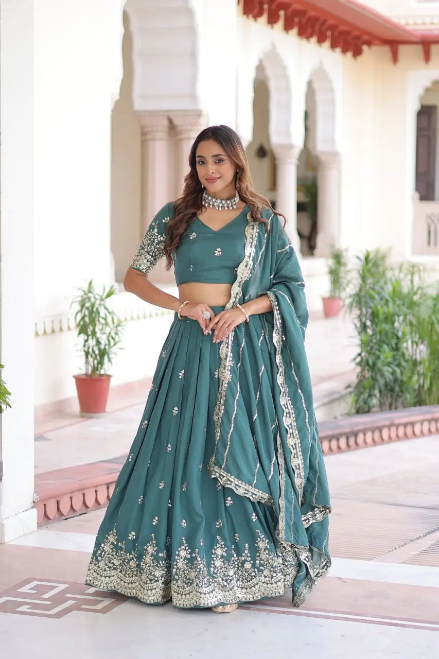 Vichitra Silk Embroidered Lehenga Choli Set