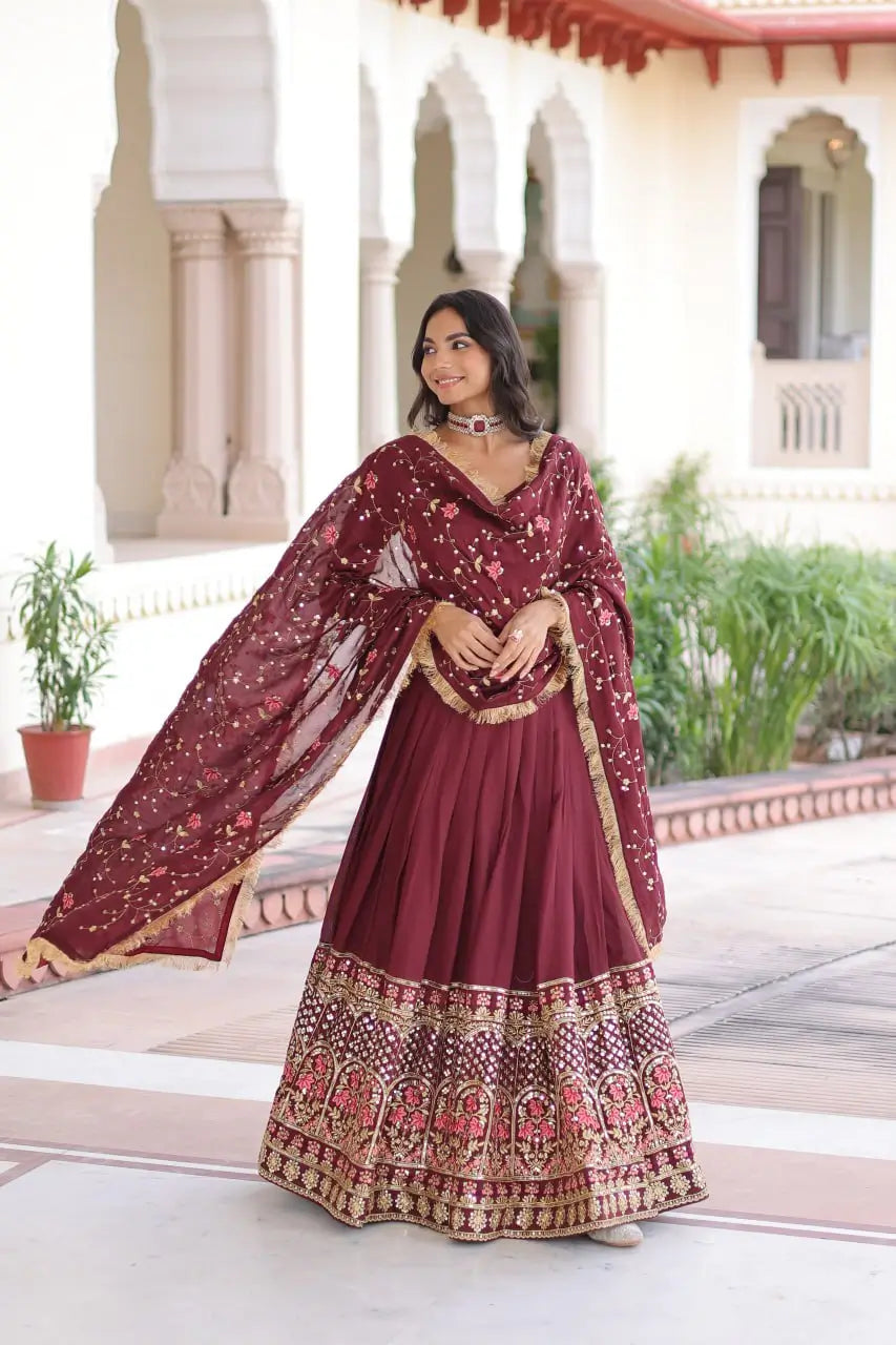 Vichitra Silk Embroidered Lehenga Choli Set