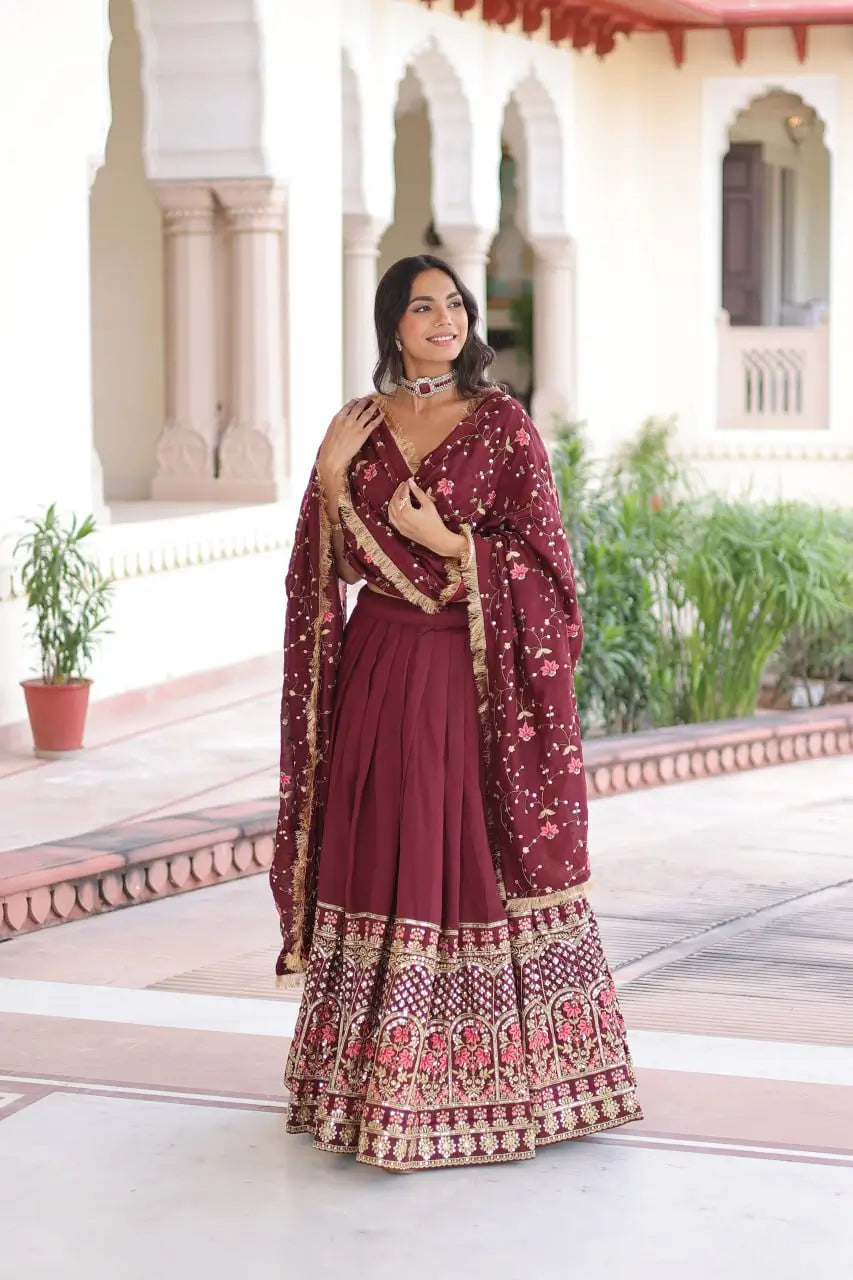 Vichitra Silk Embroidered Lehenga Choli Set