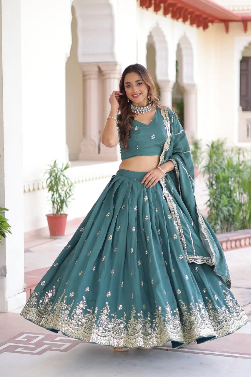 Vichitra Silk Embroidered Lehenga Choli Set