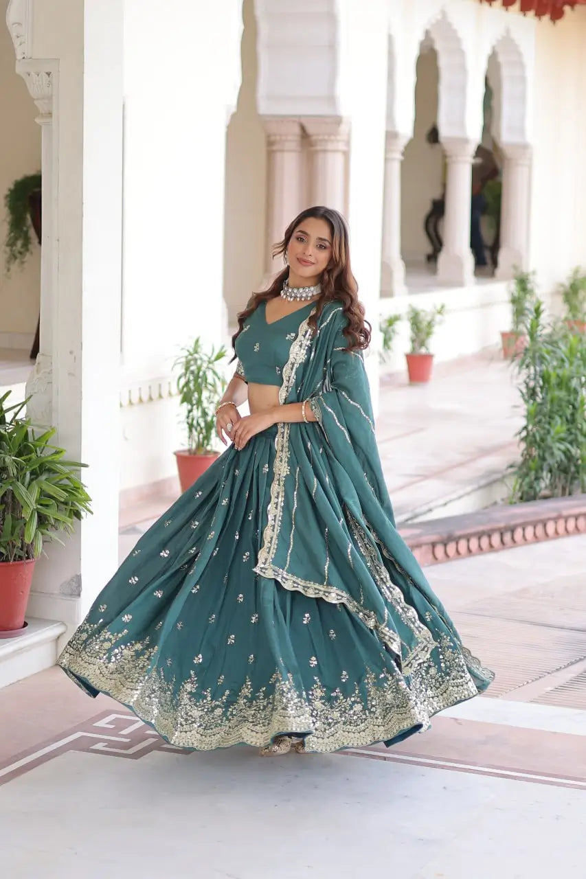 Vichitra Silk Embroidered Lehenga Choli Set