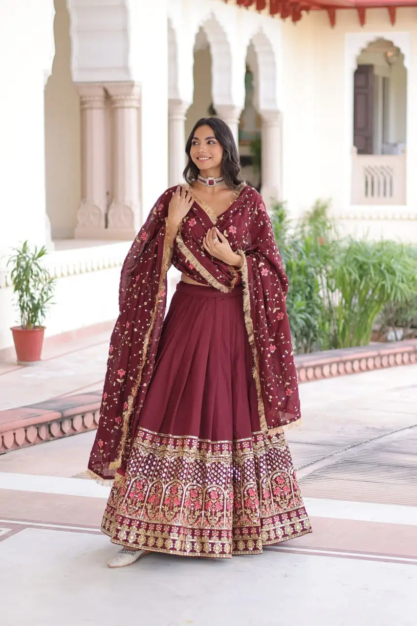 Vichitra Silk Embroidered Lehenga Choli Set