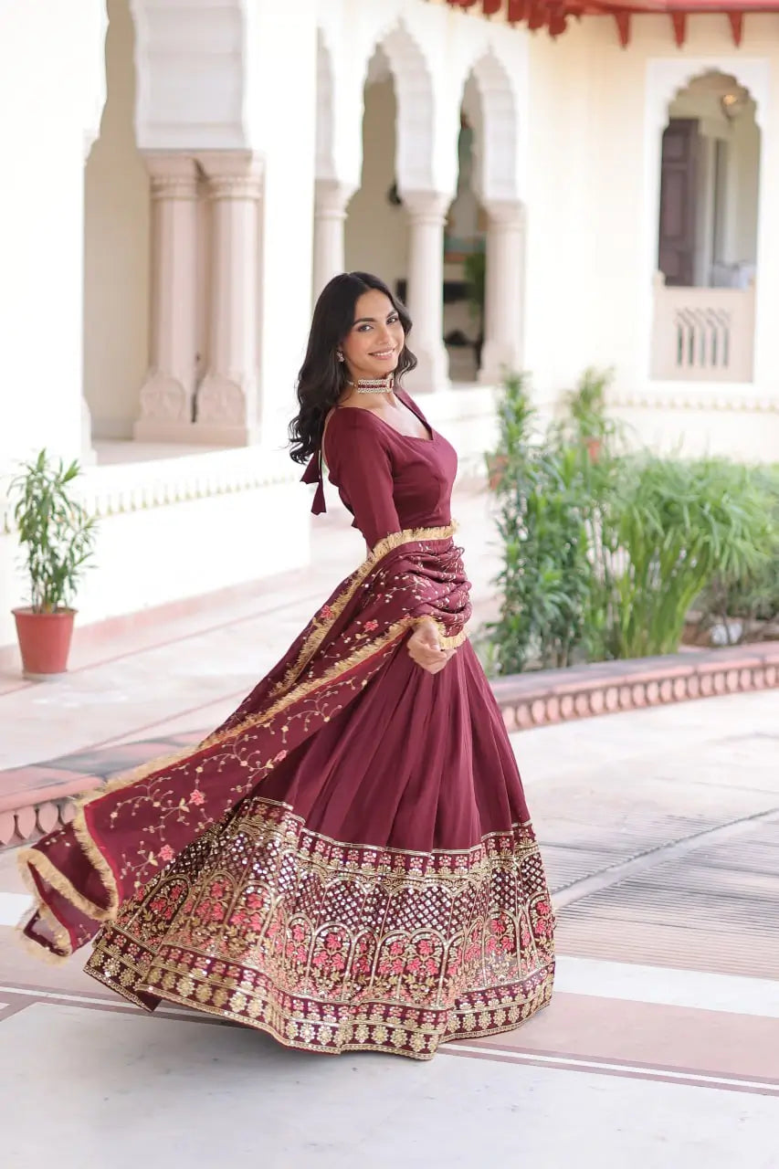 Vichitra Silk Embroidered Lehenga Choli Set