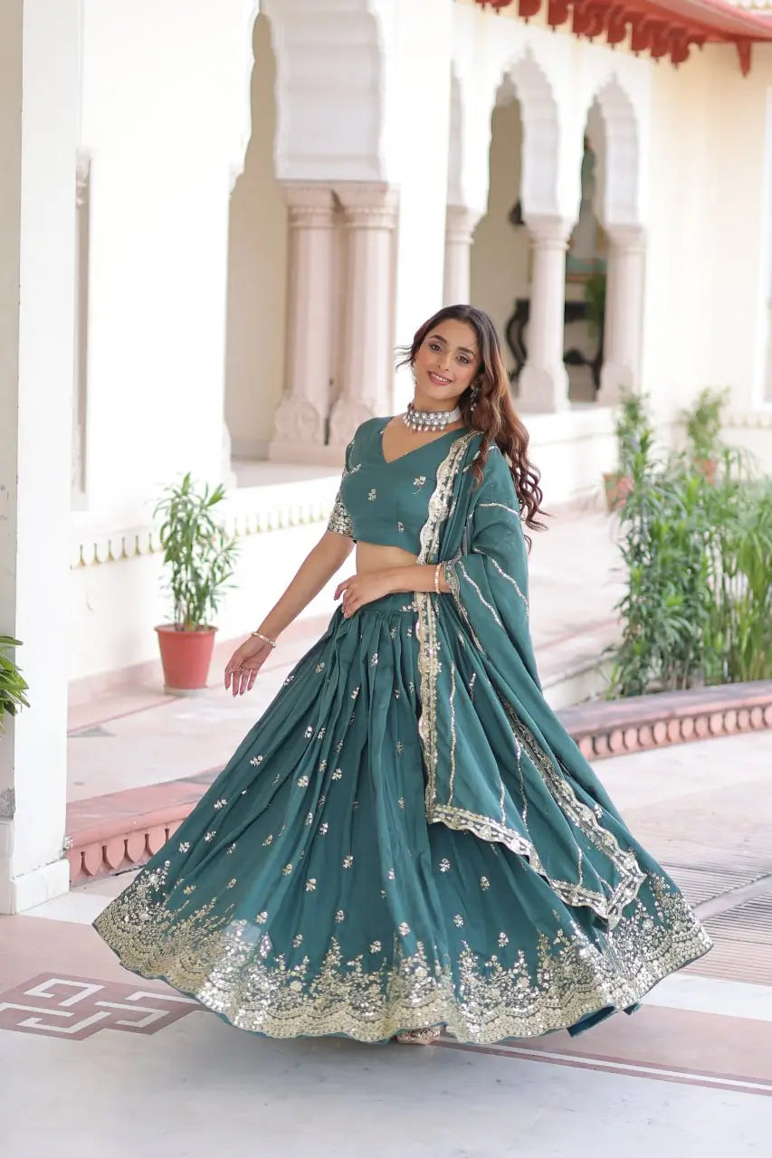 Vichitra Silk Embroidered Lehenga Choli Set