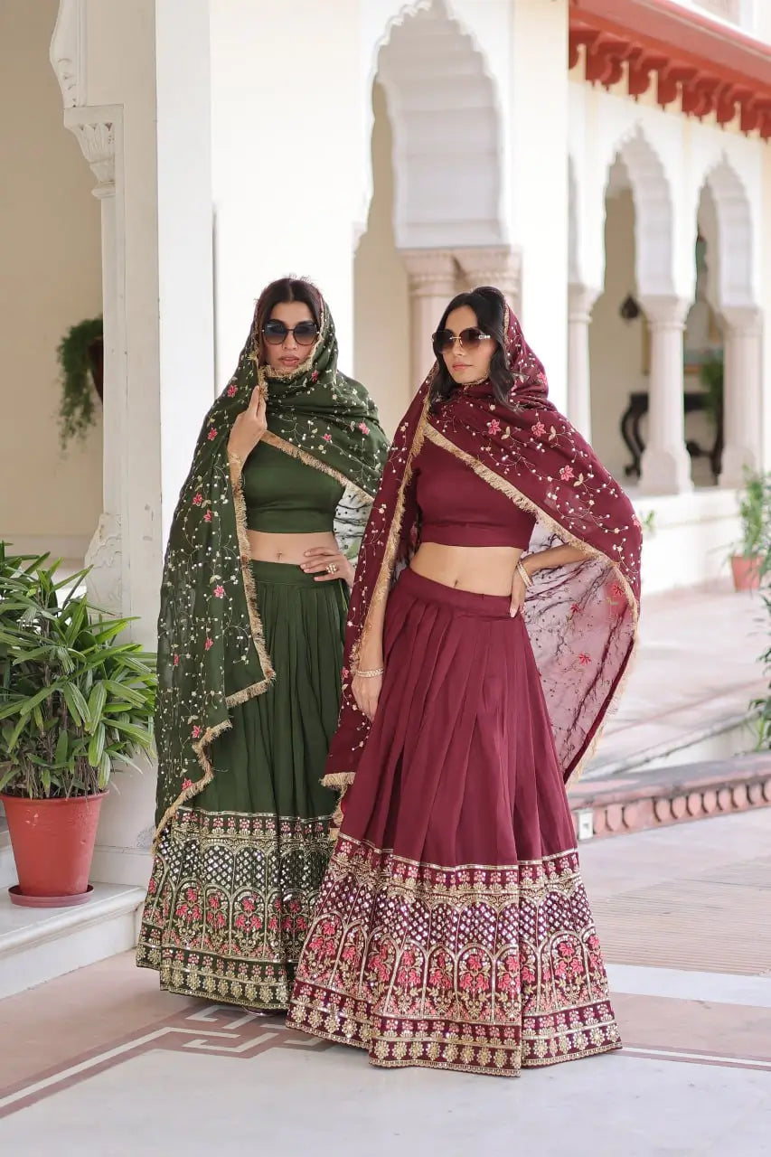 Vichitra Silk Embroidered Lehenga Choli Set