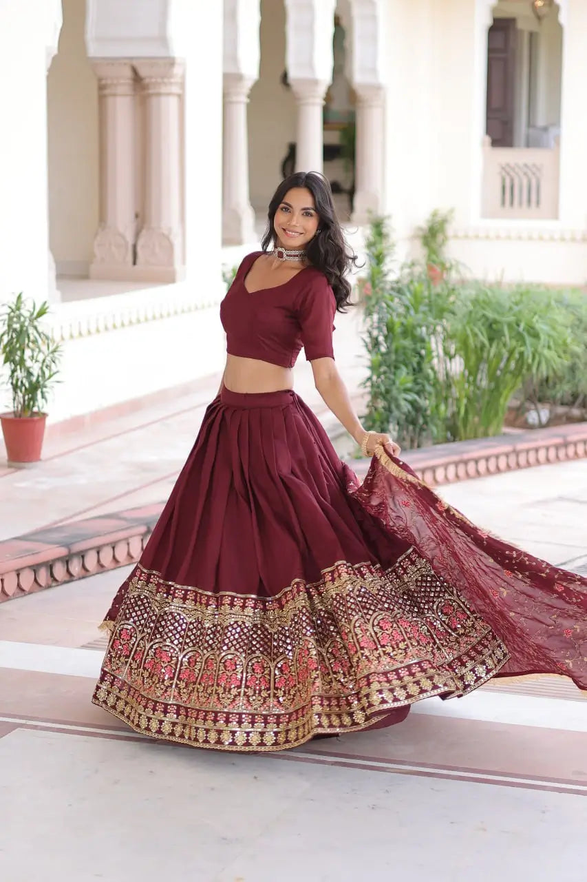 Vichitra Silk Embroidered Lehenga Choli Set