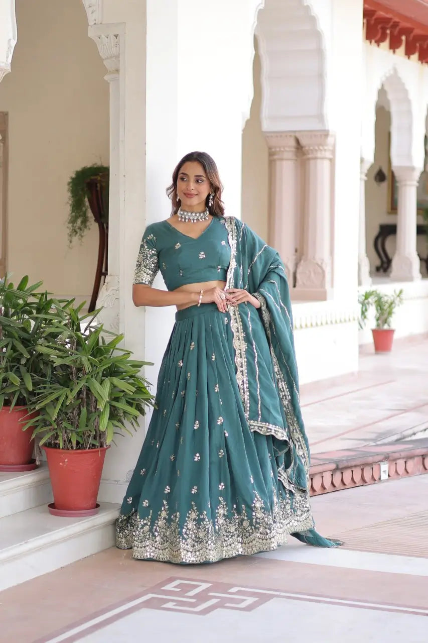 Vichitra Silk Embroidered Lehenga Choli Set