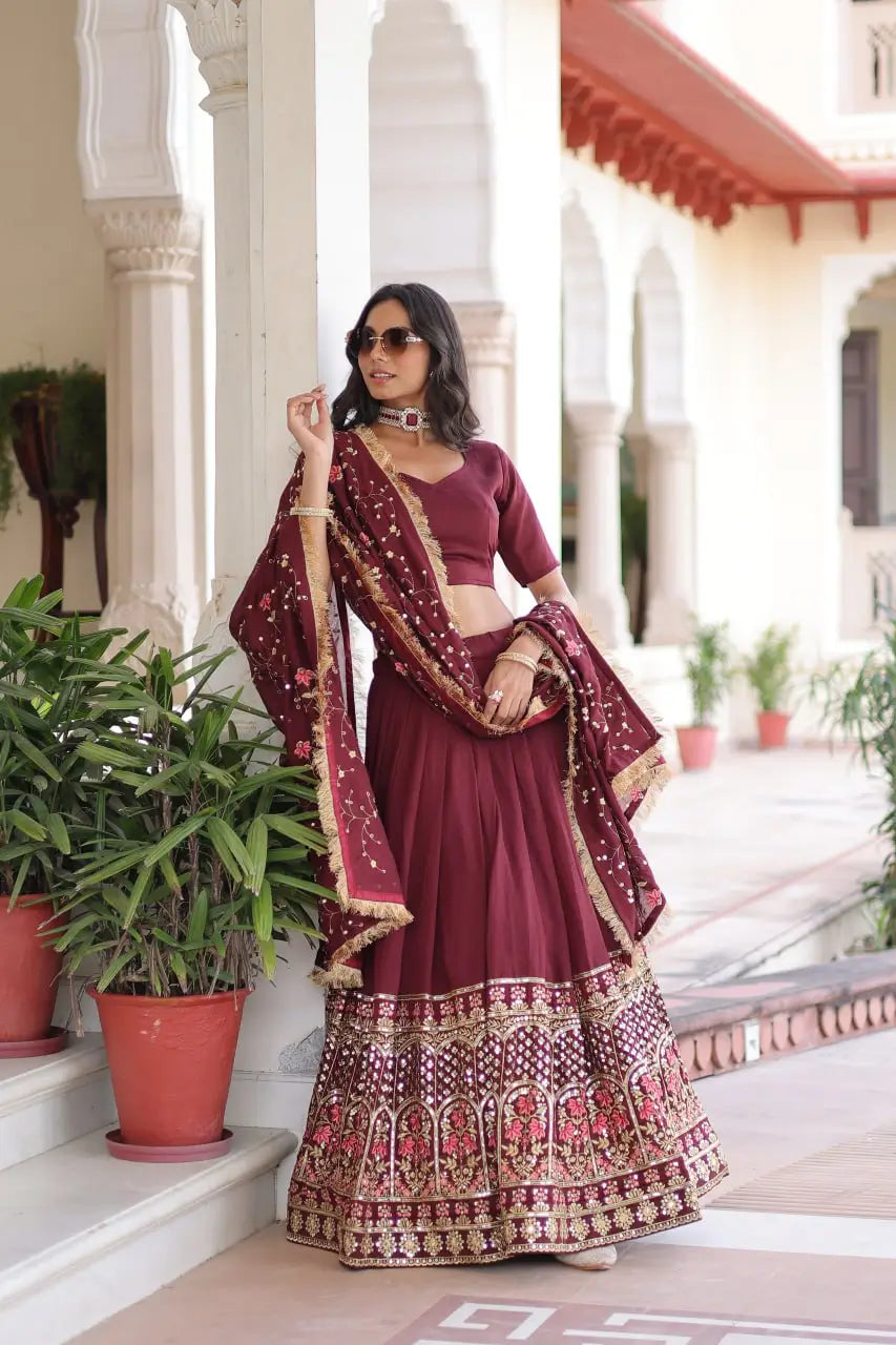 Vichitra Silk Embroidered Lehenga Choli Set