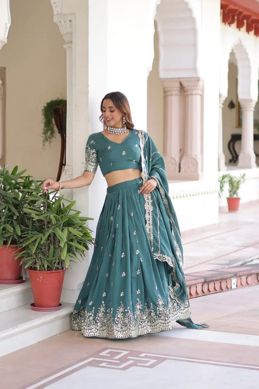 Vichitra Silk Embroidered Lehenga Choli Set