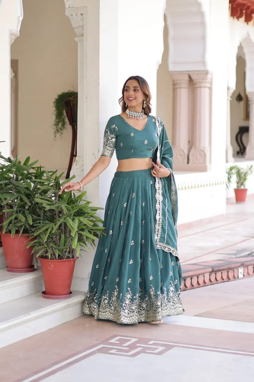 Vichitra Silk Embroidered Lehenga Choli Set