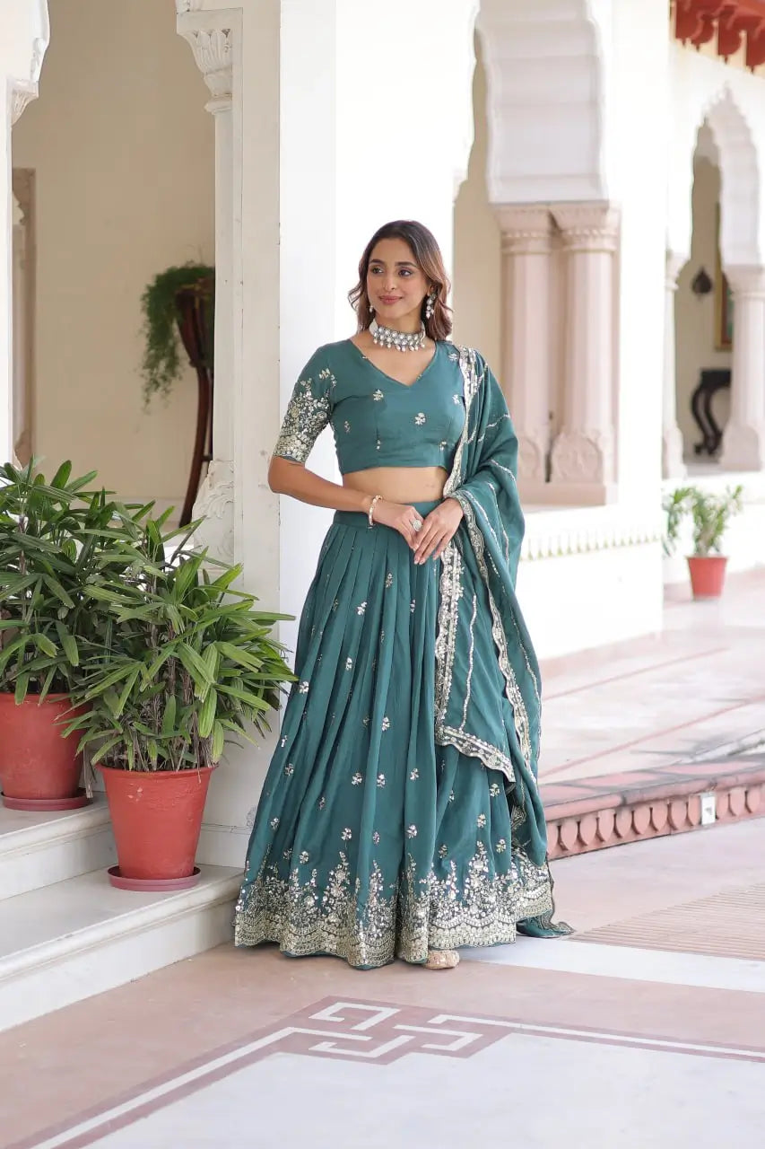 Vichitra Silk Embroidered Lehenga Choli Set