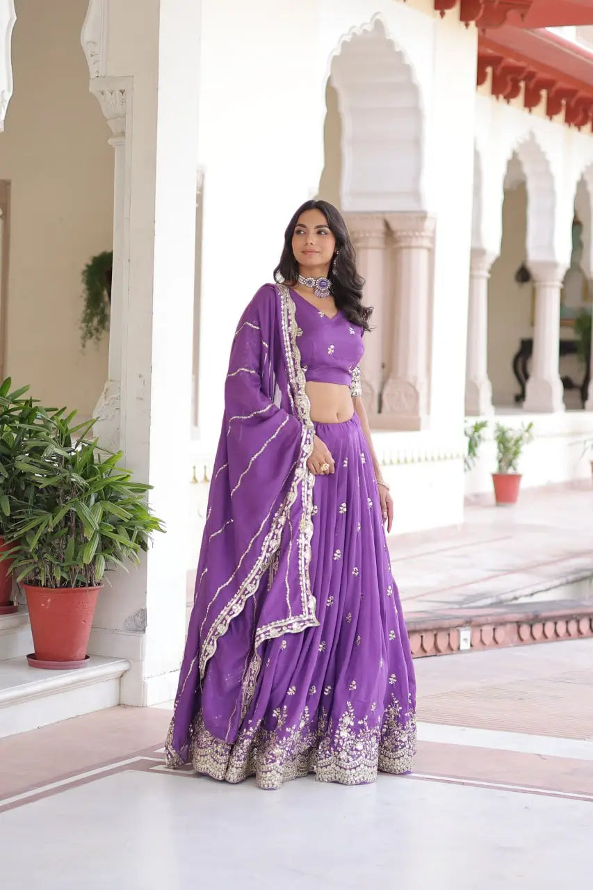 Vichitra Silk Embroidered Lehenga Choli Set