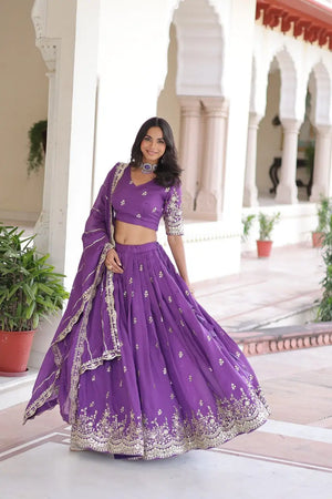 Vichitra Silk Embroidered Lehenga Choli Set