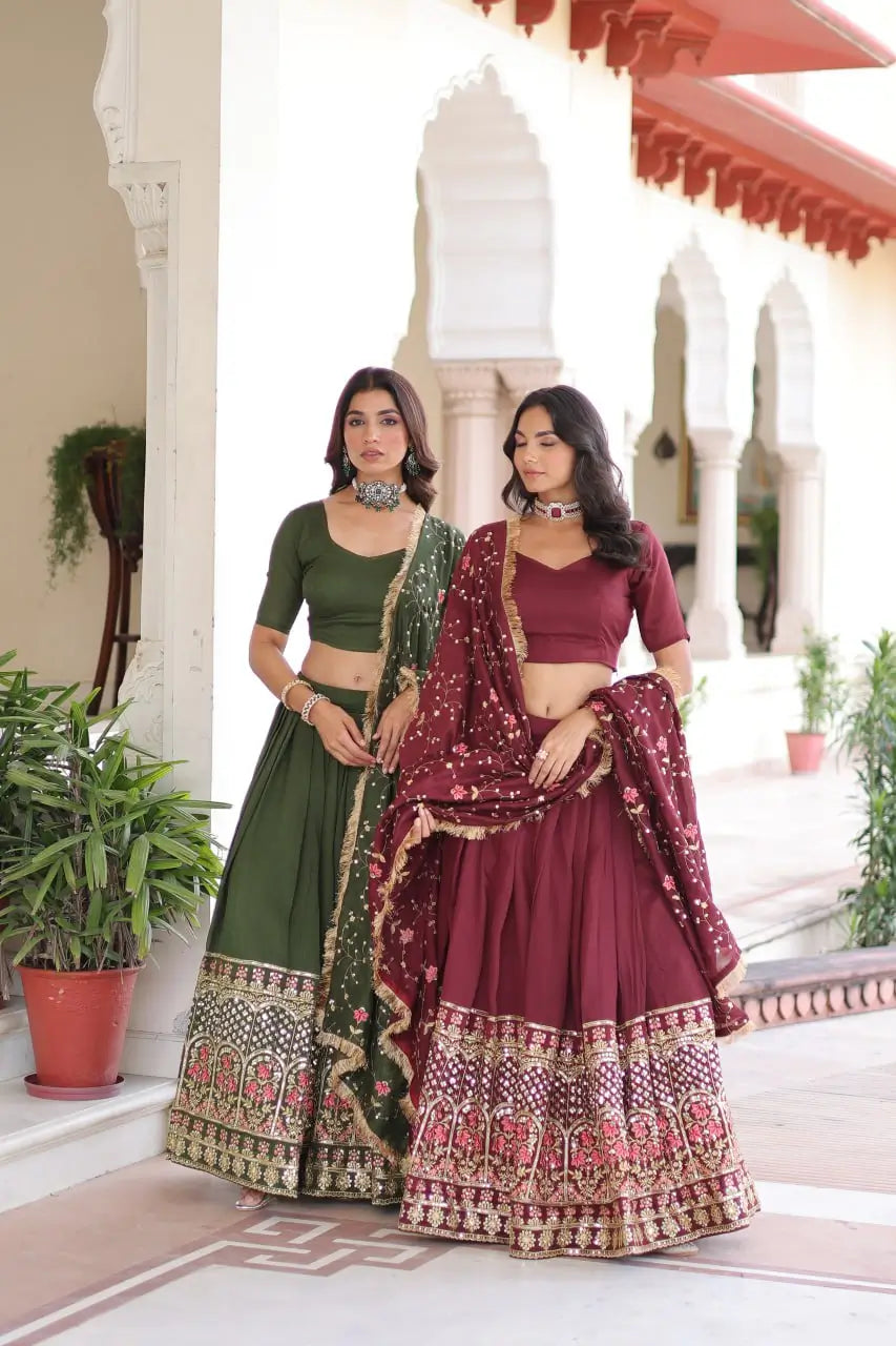 Vichitra Silk Embroidered Lehenga Choli Set