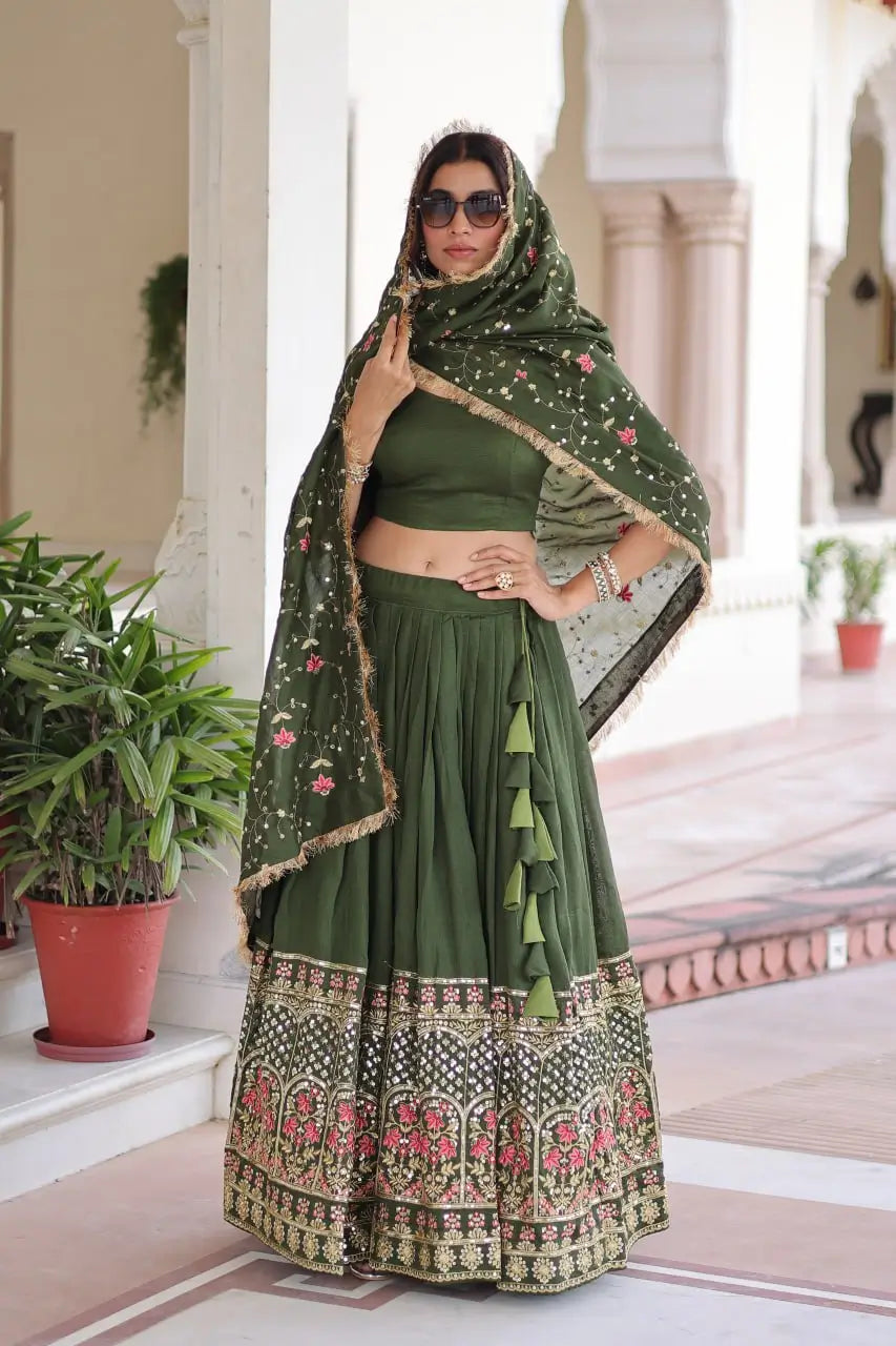 Vichitra Silk Embroidered Lehenga Choli Set