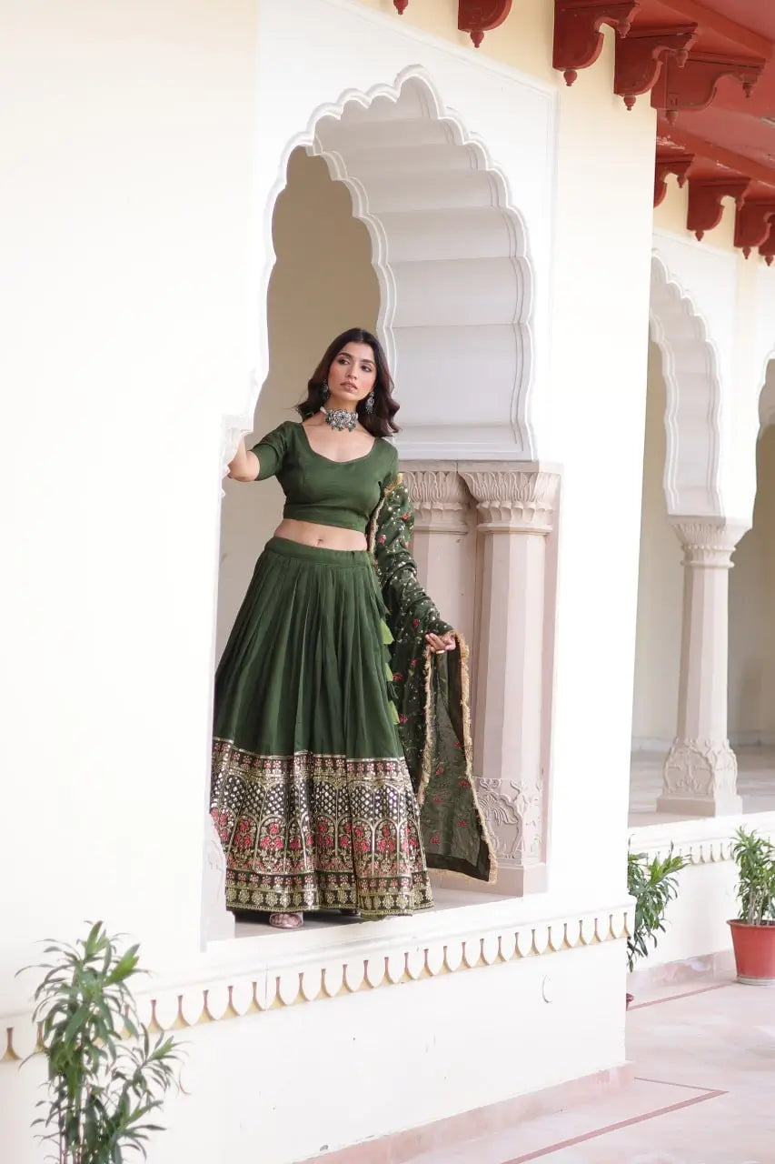 Vichitra Silk Embroidered Lehenga Choli Set