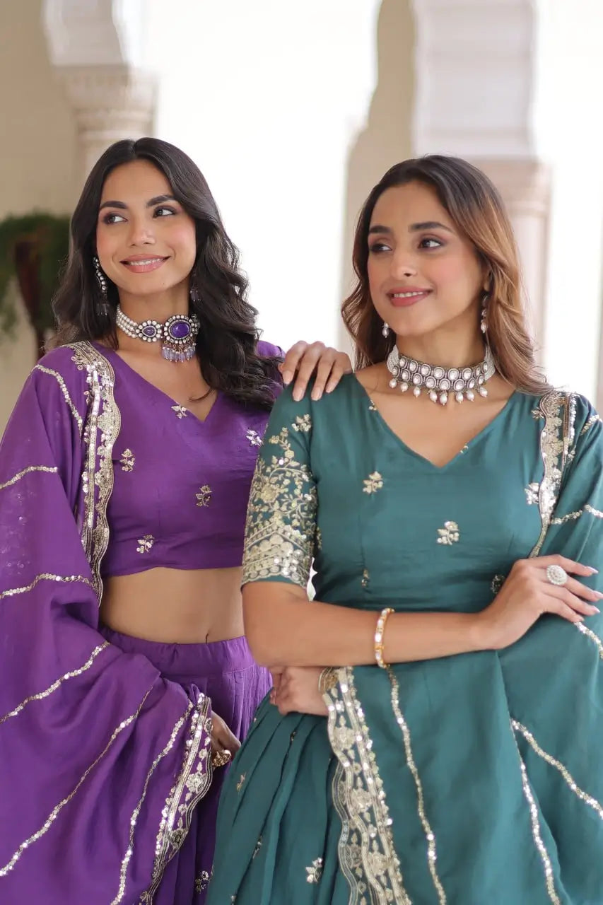 Vichitra Silk Embroidered Lehenga Choli Set