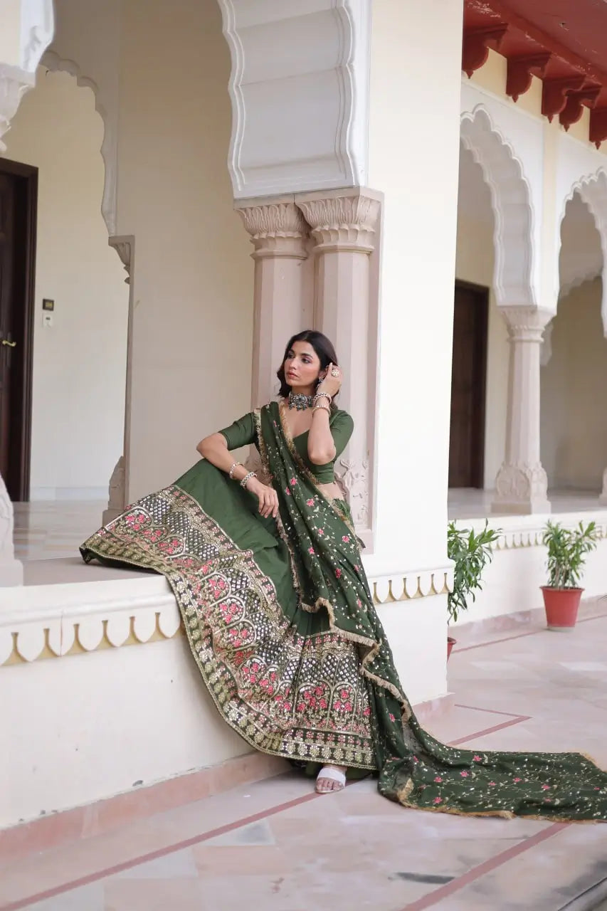 Vichitra Silk Embroidered Lehenga Choli Set