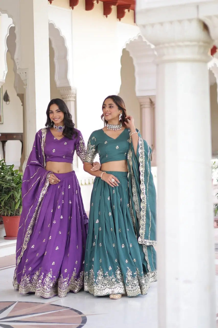 Vichitra Silk Embroidered Lehenga Choli Set