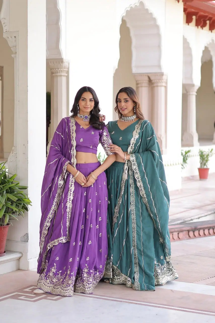 Vichitra Silk Embroidered Lehenga Choli Set