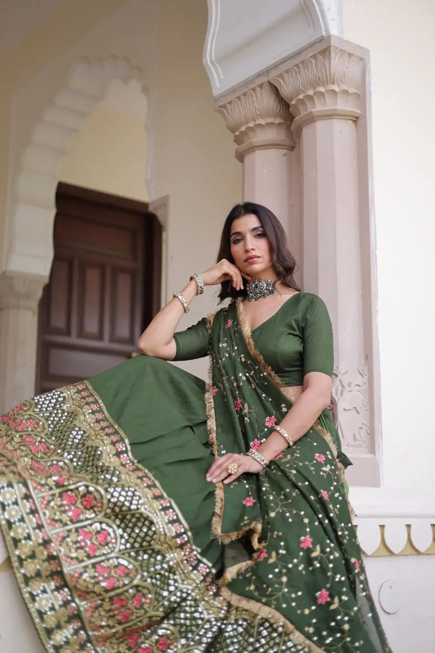 Vichitra Silk Embroidered Lehenga Choli Set