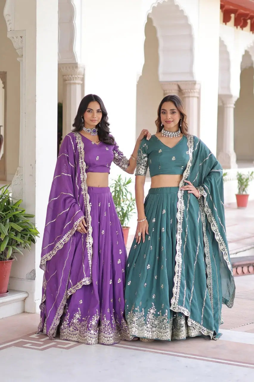 Vichitra Silk Embroidered Lehenga Choli Set