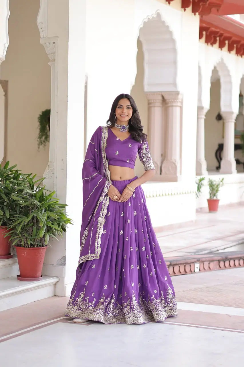 Vichitra Silk Embroidered Lehenga Choli Set