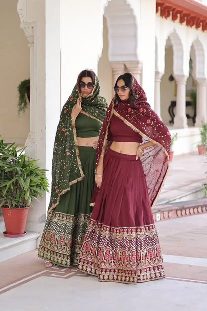 Vichitra Silk Embroidered Lehenga Choli Set