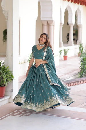 Vichitra Silk Embroidered Lehenga Choli Set
