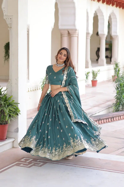 Vichitra Silk Embroidered Lehenga Choli Set