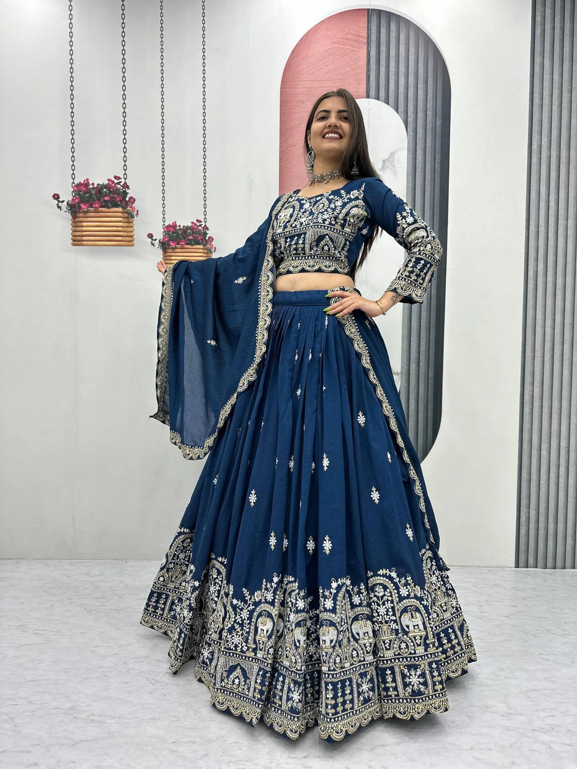 Vichitra Silk Embroidered Lehenga Choli for Wedding & Festive Wear