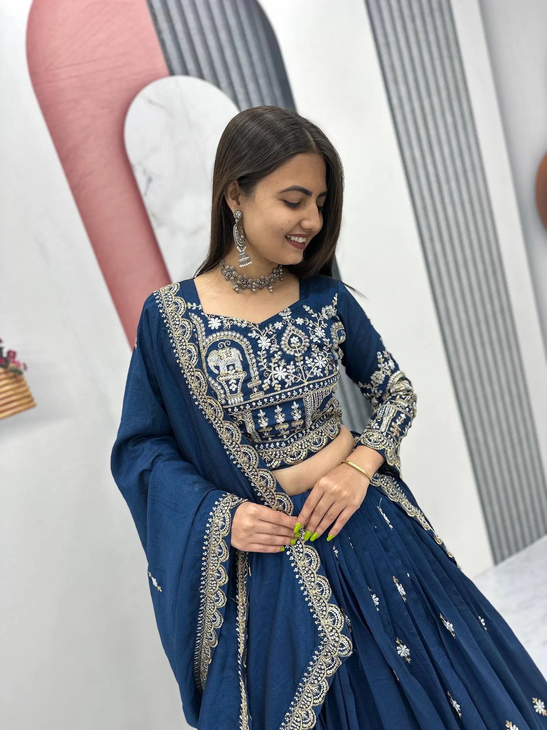 Vichitra Silk Embroidered Lehenga Choli for Wedding & Festive Wear