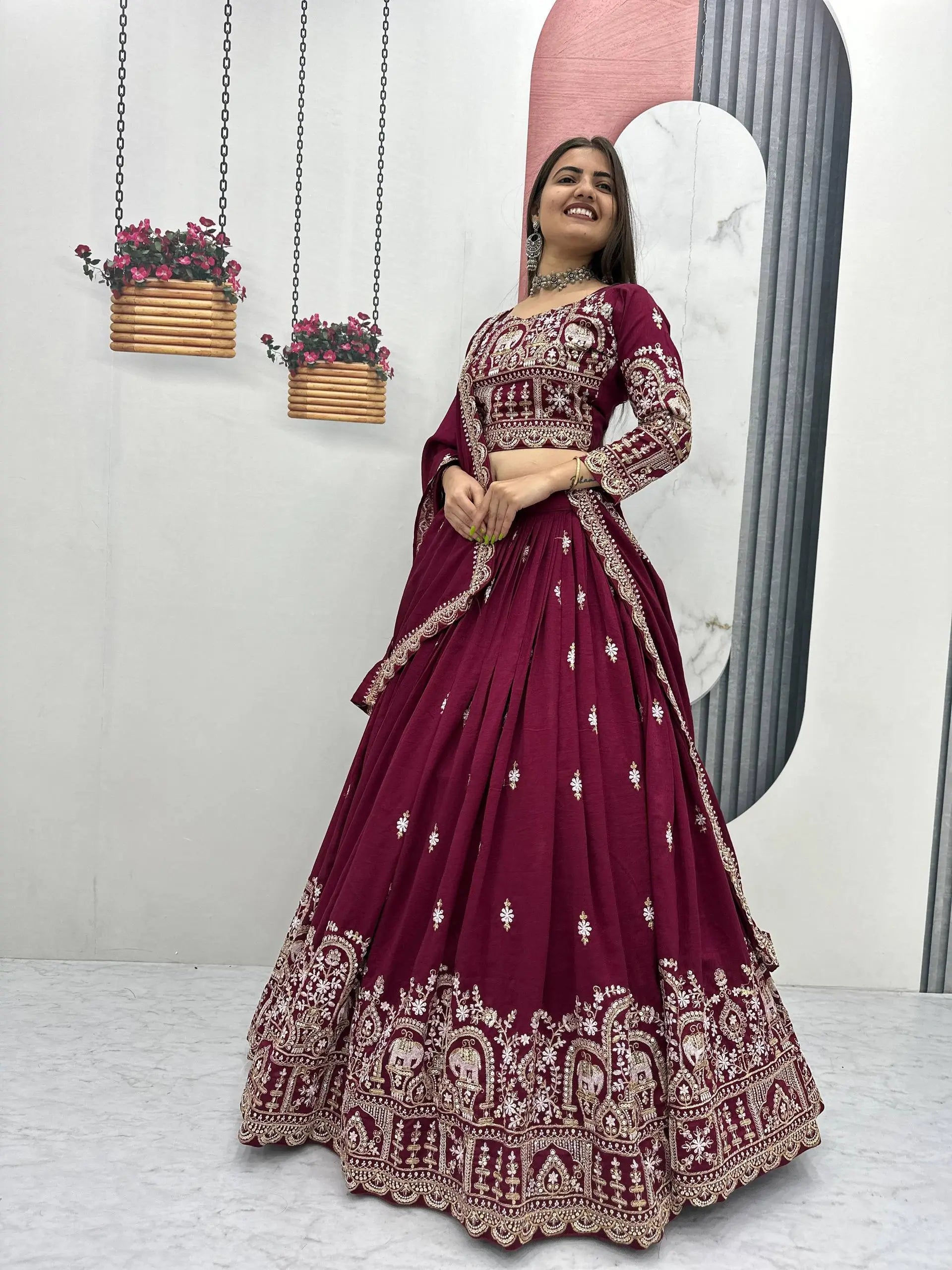 Vichitra Silk Embroidered Lehenga Choli for Wedding & Festive Wear