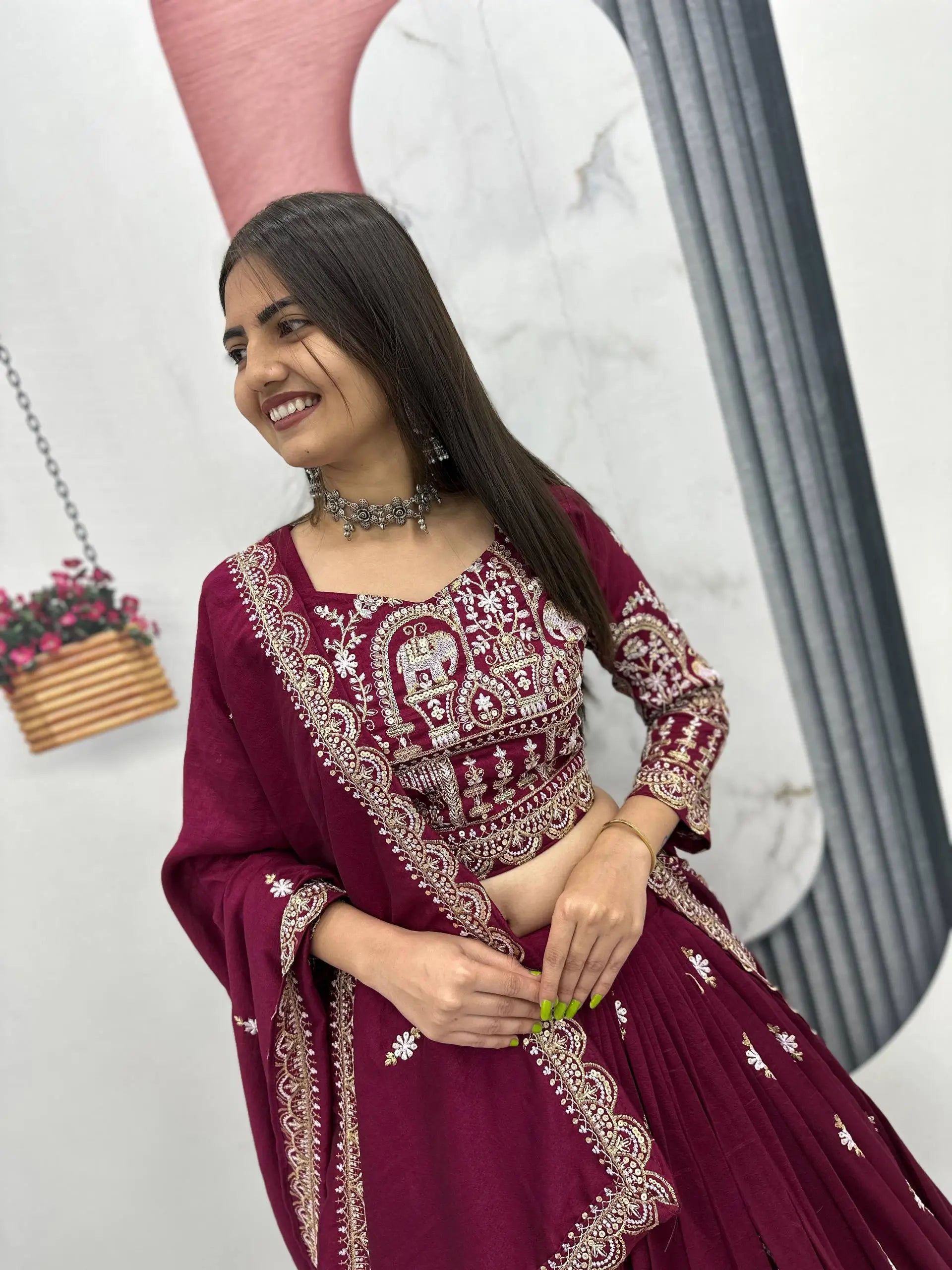 Vichitra Silk Embroidered Lehenga Choli for Wedding & Festive Wear