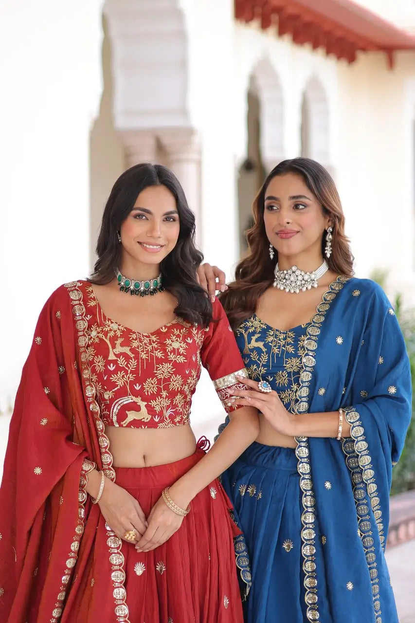 Vichitra Silk Embroidered Lehenga Set for Wedding and Festive Wear