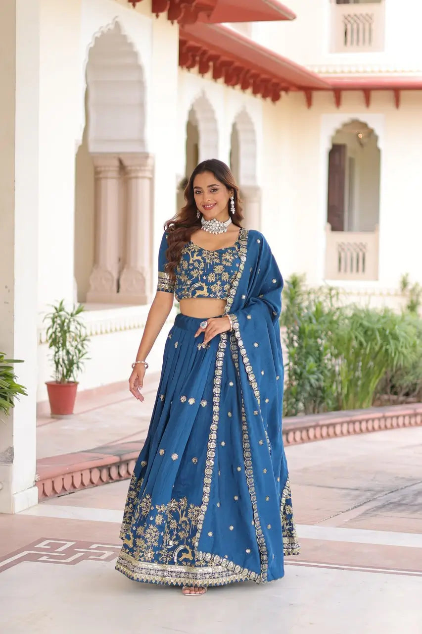 Vichitra Silk Embroidered Lehenga Set for Wedding and Festive Wear