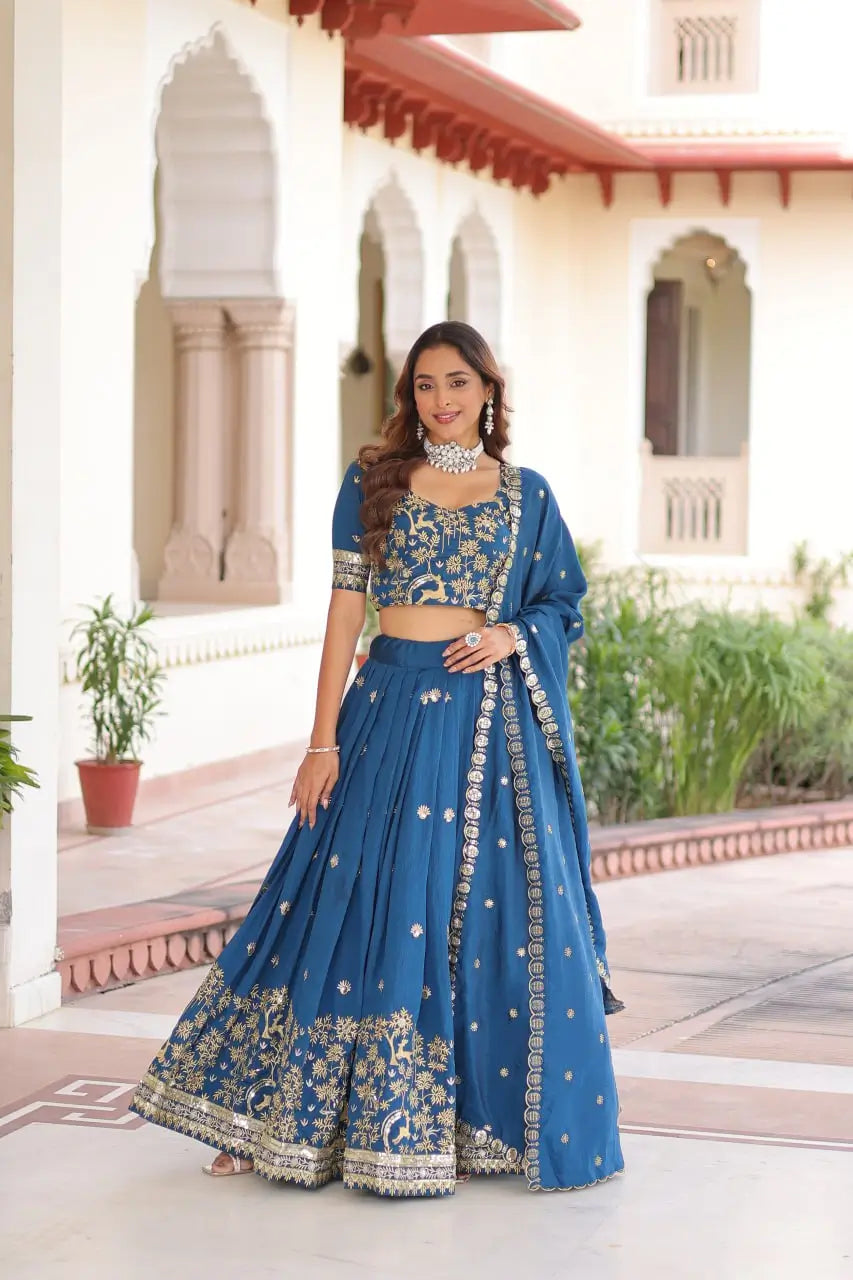 Vichitra Silk Embroidered Lehenga Set for Wedding and Festive Wear