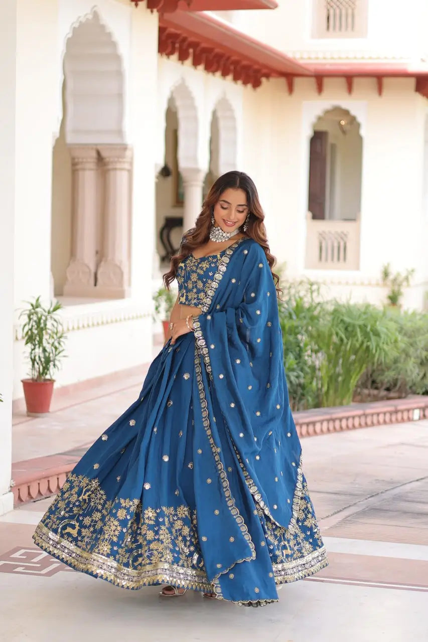 Vichitra Silk Embroidered Lehenga Set for Wedding and Festive Wear