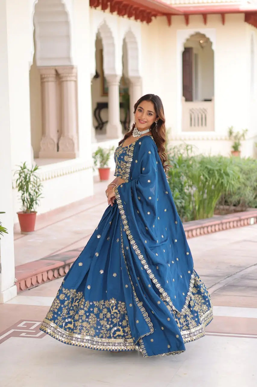 Vichitra Silk Embroidered Lehenga Set for Wedding and Festive Wear