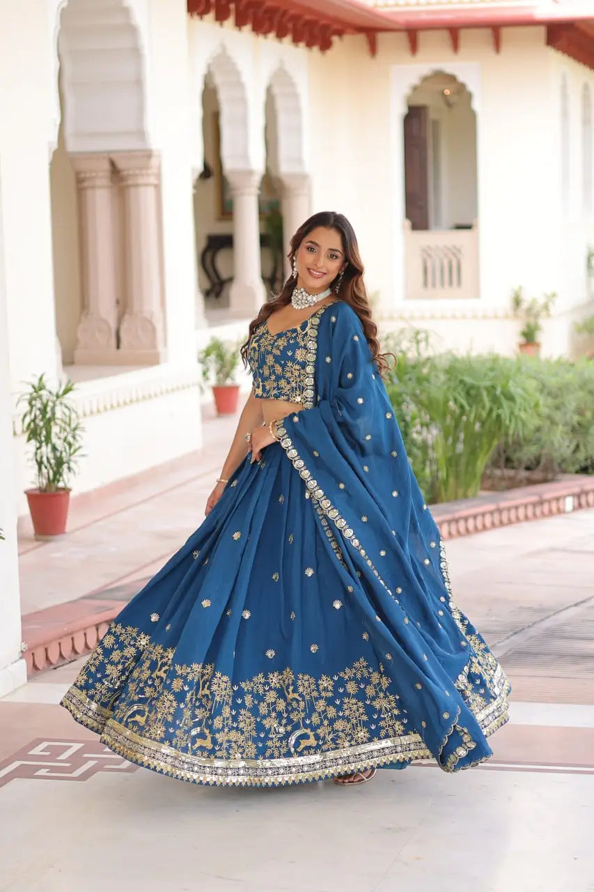 Vichitra Silk Embroidered Lehenga Set for Wedding and Festive Wear