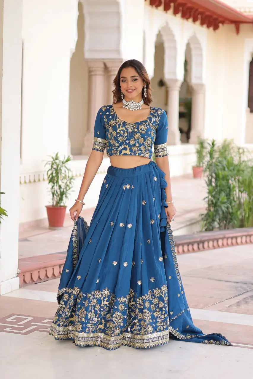Vichitra Silk Embroidered Lehenga Set for Wedding and Festive Wear