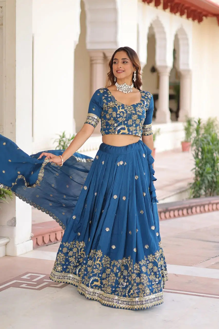 Vichitra Silk Embroidered Lehenga Set for Wedding and Festive Wear