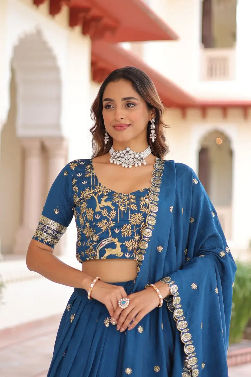 Vichitra Silk Embroidered Lehenga Set for Wedding and Festive Wear