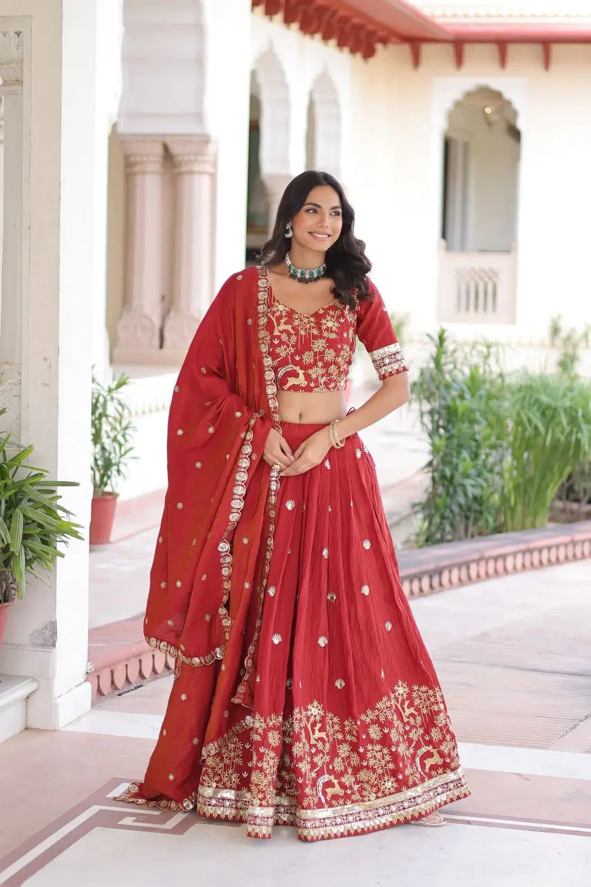 Vichitra Silk Embroidered Lehenga Set for Wedding and Festive Wear