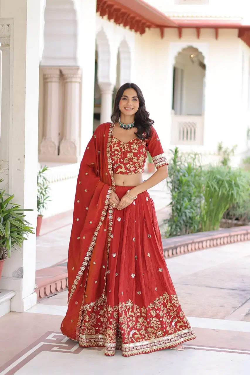 Vichitra Silk Embroidered Lehenga Set for Wedding and Festive Wear