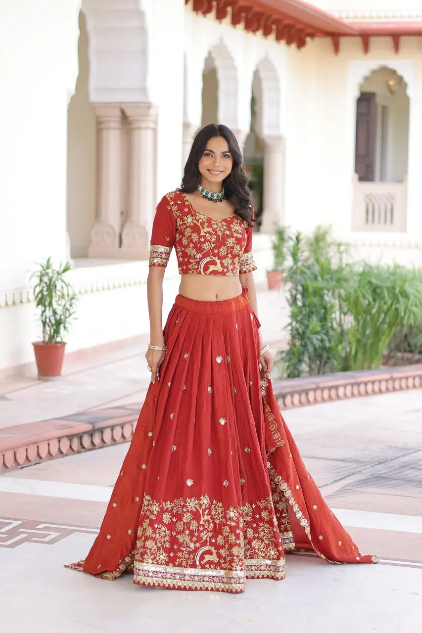 Vichitra Silk Embroidered Lehenga Set for Wedding and Festive Wear