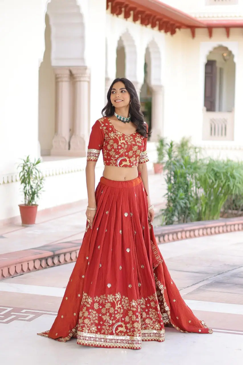 Vichitra Silk Embroidered Lehenga Set for Wedding and Festive Wear
