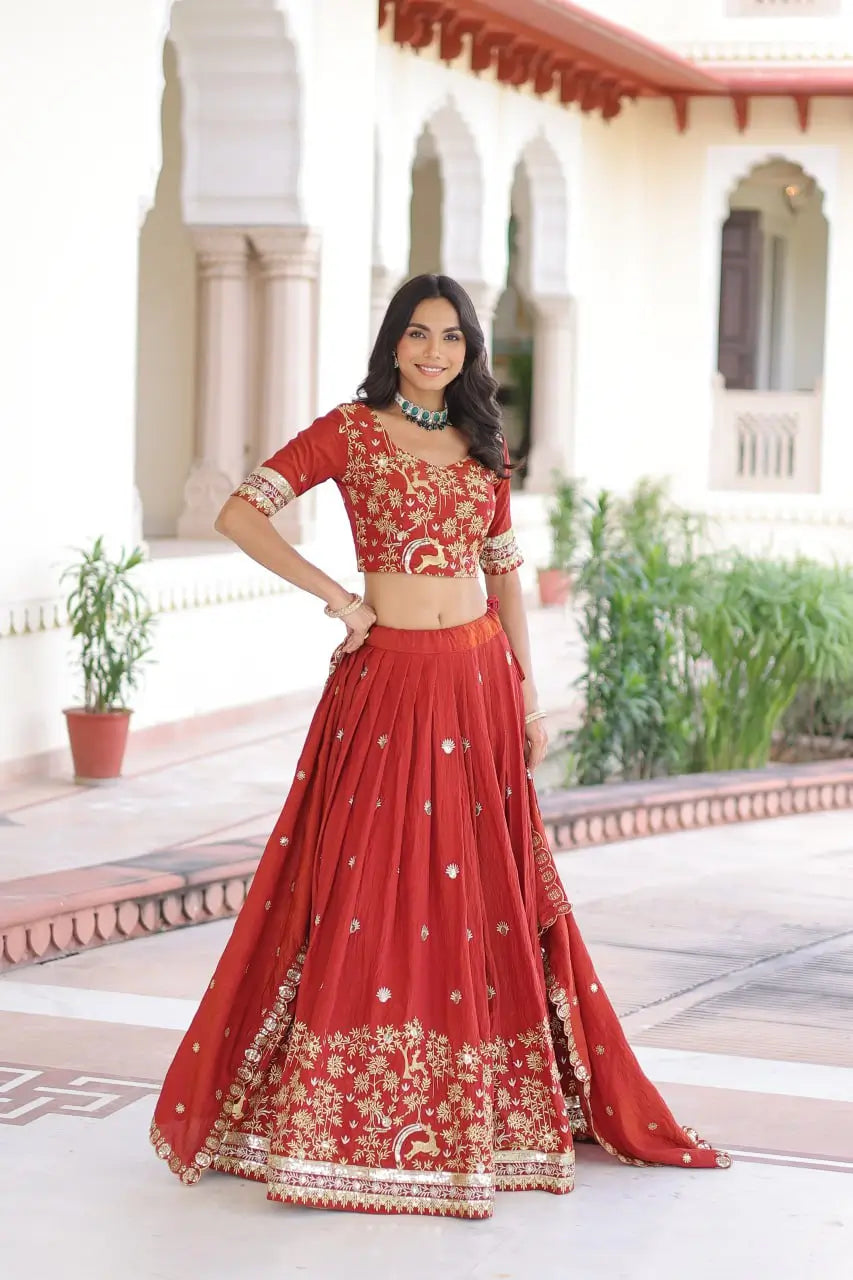 Vichitra Silk Embroidered Lehenga Set for Wedding and Festive Wear