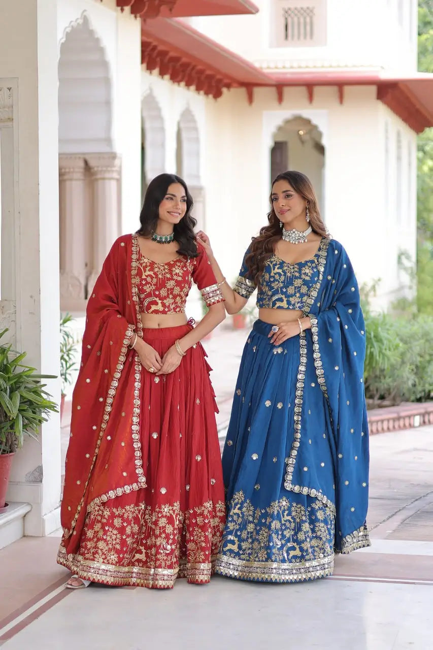 Vichitra Silk Embroidered Lehenga Set for Wedding and Festive Wear