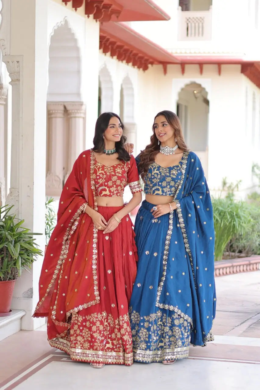 Vichitra Silk Embroidered Lehenga Set for Wedding and Festive Wear
